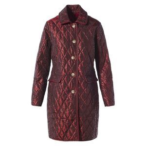 Chico’s Long Quilted Animal-Print Midi Coat Shimmer Burgundy Size 3 | XL 16-18